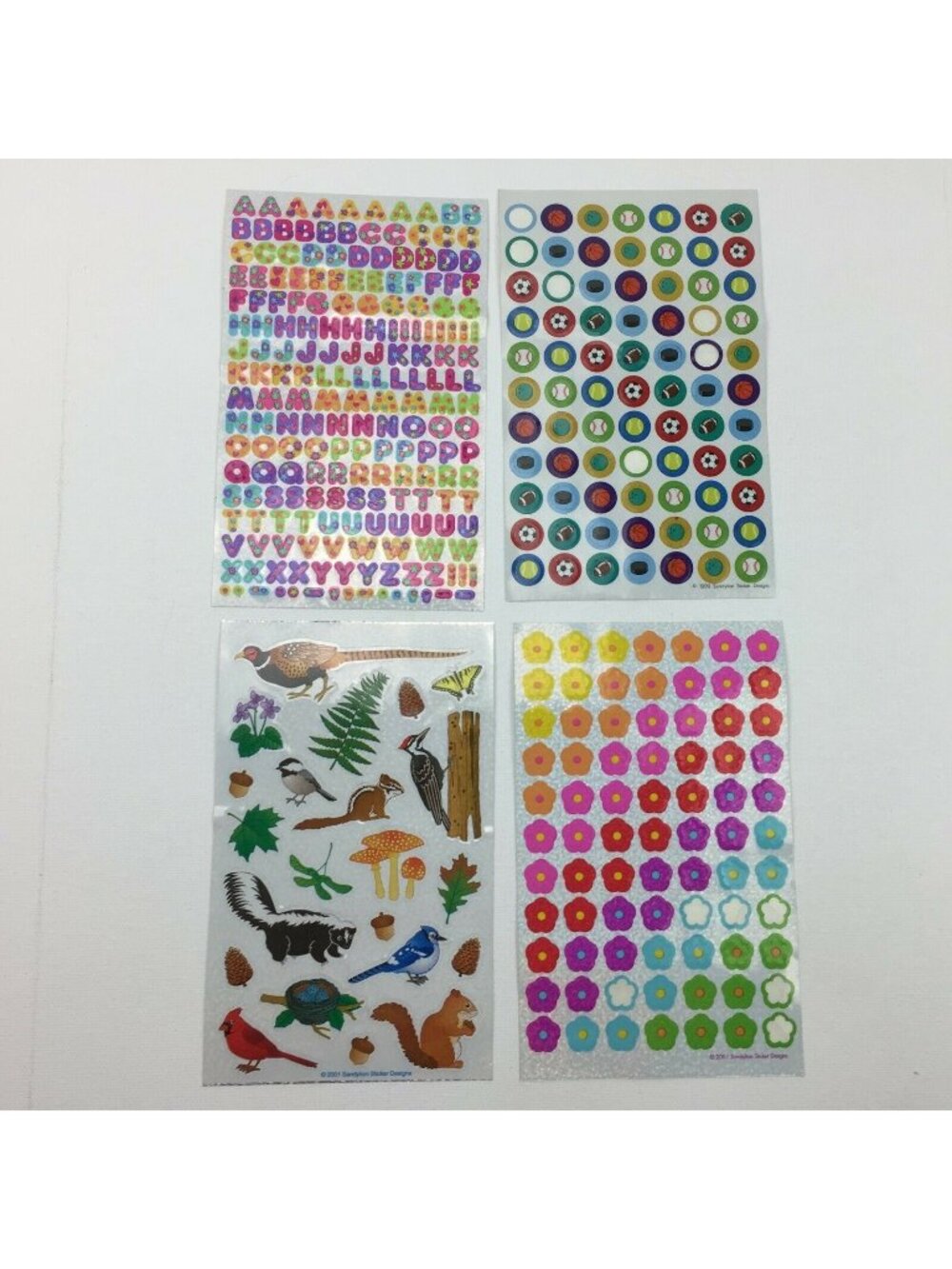 Vintage Sandylion Stickers Sports Animals Small Letters Floral Flowers 4 Sheets